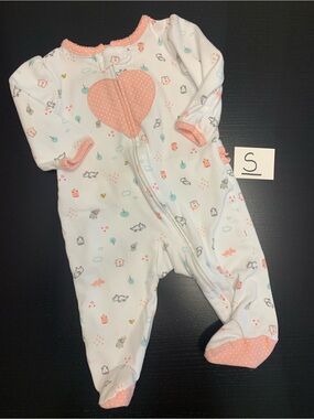 Carter's Child of Mine White and Pink Heart Print Cotton Sleeper
